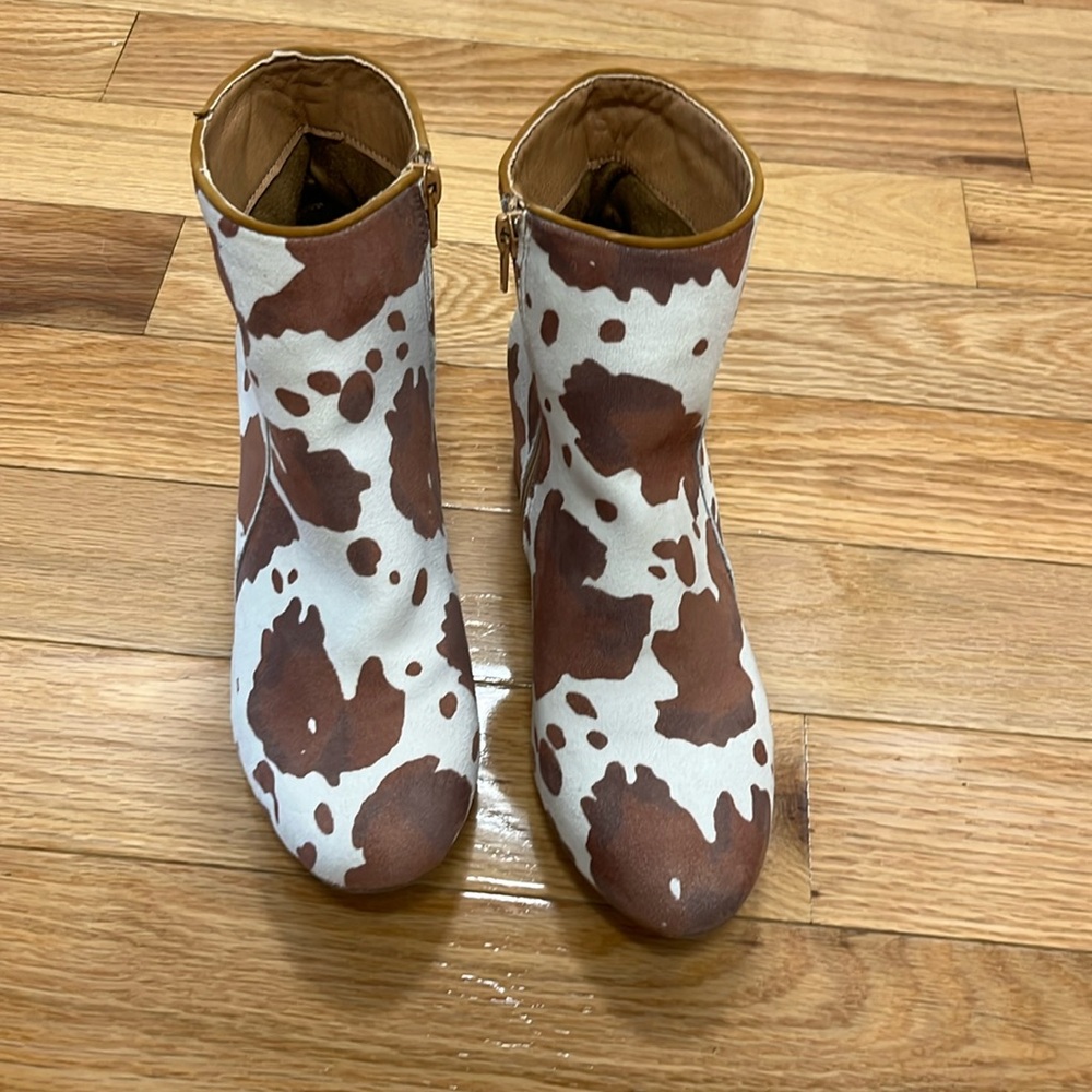 Cow print booties, Very G size 8